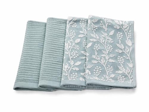 MosJos Kitchen Towels, Cotton Hand Towels, Blue and White Floral Vine Ribbed Hand Drying Cloth Set of 4 Absorbent Hand Towels, 18 x 28 Kitchen Linens - Image 1