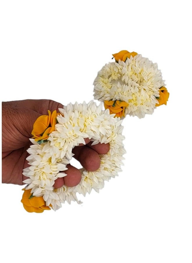 SUN Ring SUNRING White & Yellow Artificial Flower Hair Accessories, Mogra Scrunchies For Women, Hair Bun Accessories For Women, Gajra - Image 5