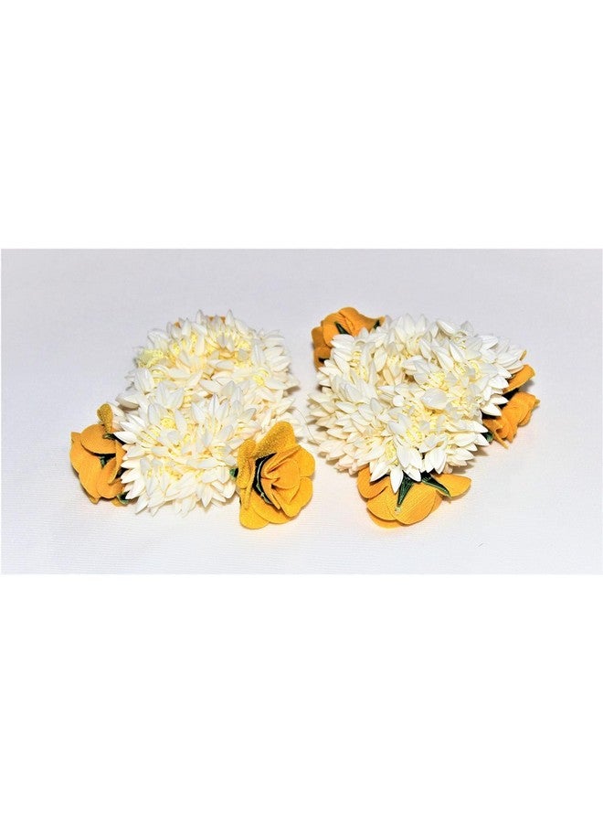 SUN Ring SUNRING White & Yellow Artificial Flower Hair Accessories, Mogra Scrunchies For Women, Hair Bun Accessories For Women, Gajra - Image 1