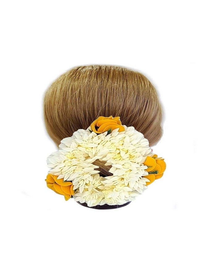 SUN Ring SUNRING White & Yellow Artificial Flower Hair Accessories, Mogra Scrunchies For Women, Hair Bun Accessories For Women, Gajra - Image 4