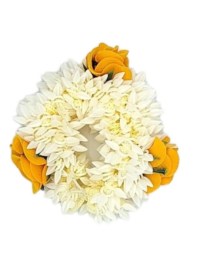 SUN Ring SUNRING White & Yellow Artificial Flower Hair Accessories, Mogra Scrunchies For Women, Hair Bun Accessories For Women, Gajra - Image 3