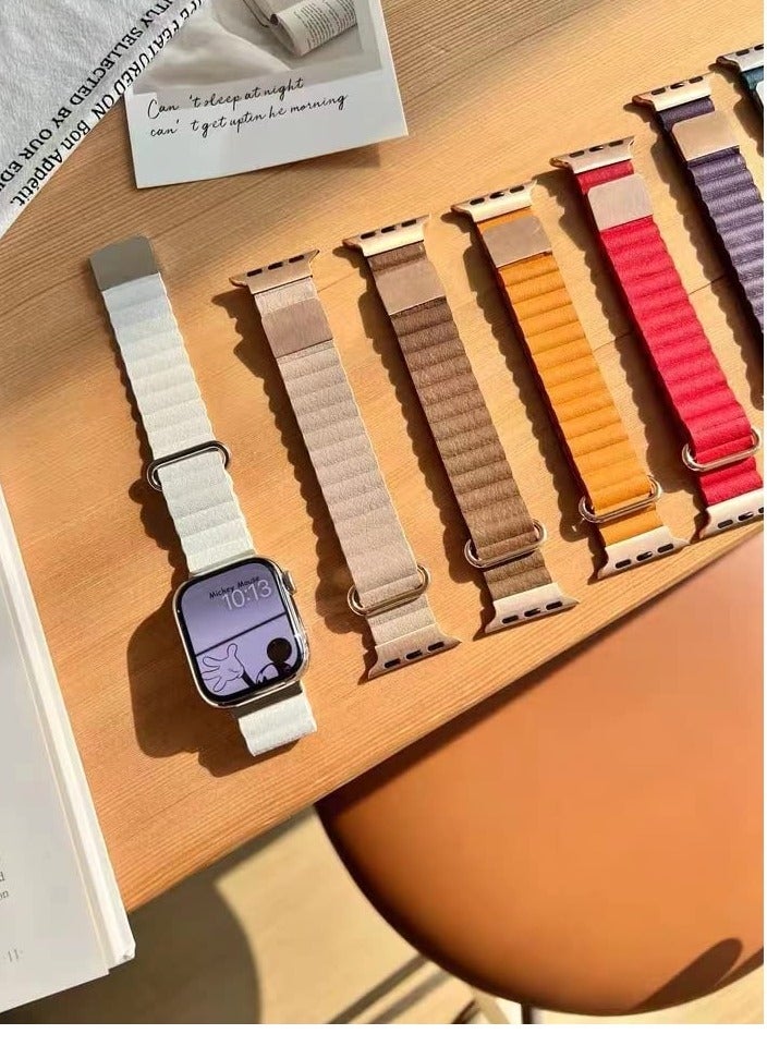 ELTRAZONE Magnetic Leather Loop Strap Watch Band for Apple Watch Ultra 49mm Series 8 45mm 44mm 42mm Leather Magnet Ultra Band Strap – White - Image 5