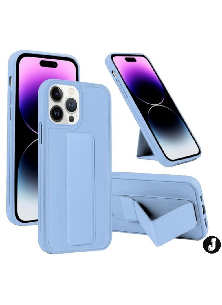 JAJEEK iPhone 16 Pro Sky Blue Magnetic Car Mount Kickstand Case – Premium Silicone with Vertical & Horizontal Hand Strap and Multi-Stand Functionality - Image 1