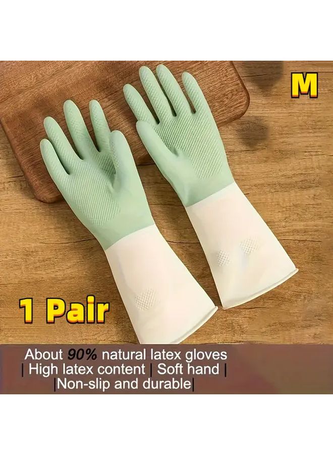 Heavy Duty Waterproof Latex Cleaning Gloves Green Non Slip Grip Dishwashing Household Chores - Image 1
