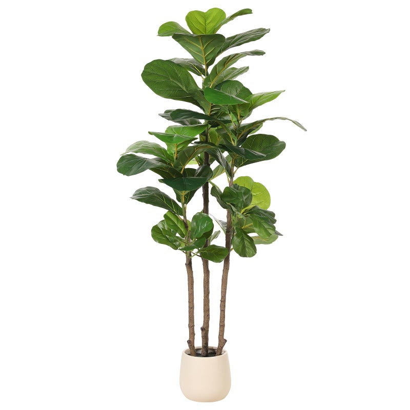 Realead Fiddle Leaf Fig Tree Artificial - 5ft Faux Fiddle Leaf Fig Tree with White Planter - Large Fig Tree Artificial with Natural Wood Trunk and Lifelike Leaves for Home Living Room Indoor Decor - Image 1