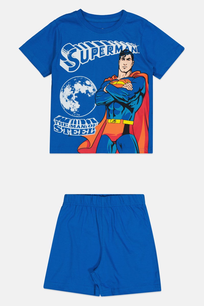 DC Toddlers Boy 2 Piece Superman Graphic Print Top And Bottom Sleepwear Set, Blue - Image 1