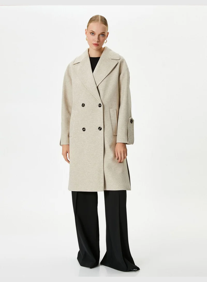 كوتون Pocket Detail Buttoned Double Breasted Coat