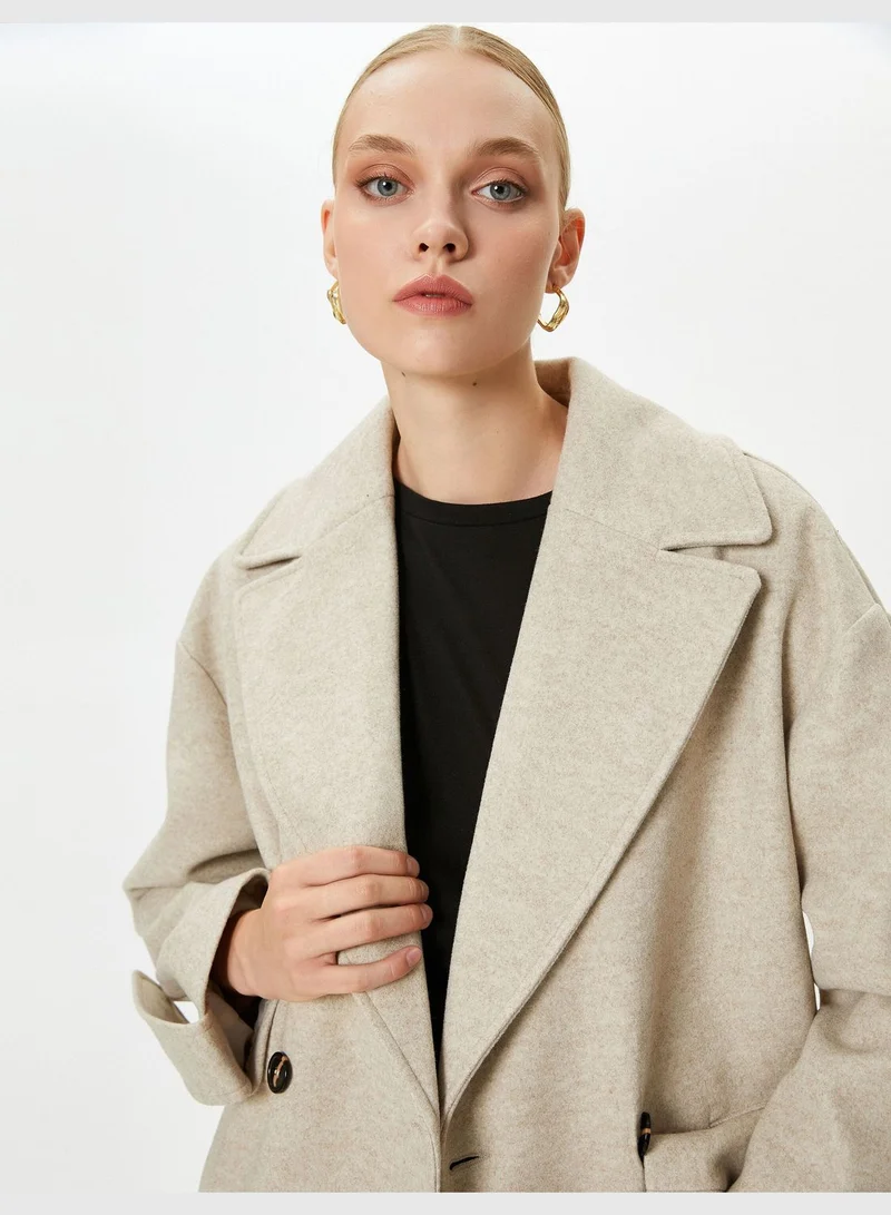 كوتون Pocket Detail Buttoned Double Breasted Coat