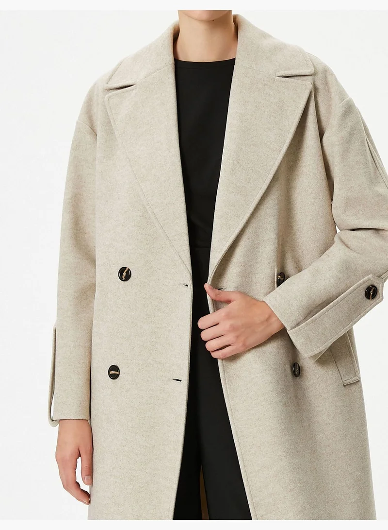كوتون Pocket Detail Buttoned Double Breasted Coat