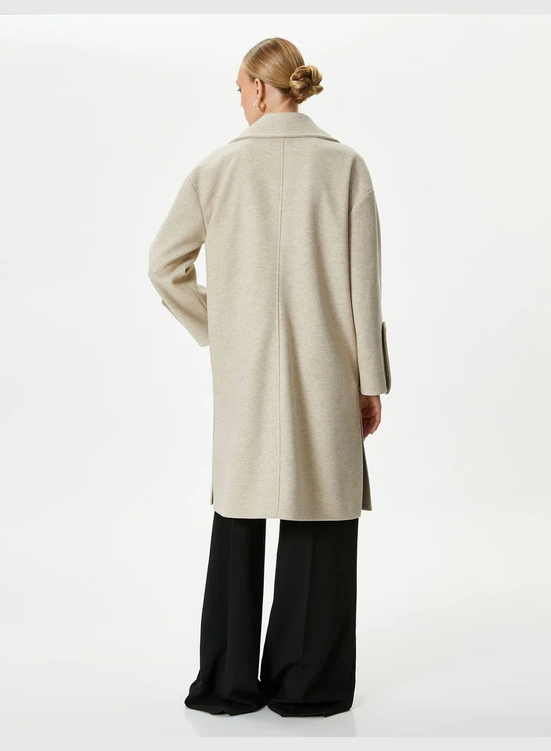 كوتون Pocket Detail Buttoned Double Breasted Coat