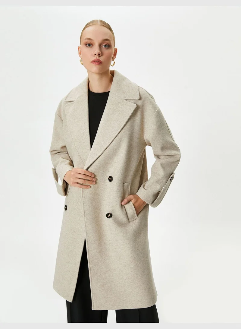 كوتون Pocket Detail Buttoned Double Breasted Coat
