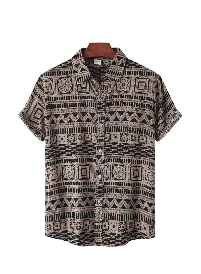 Ethnic style short-sleeved floral shirt summer new men's short-sleeved floral shirt men - Image 1