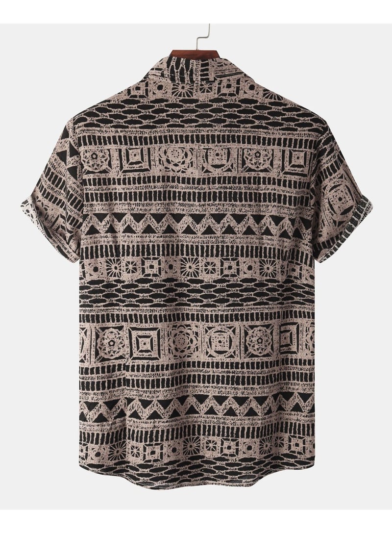 Ethnic style short-sleeved floral shirt summer new men's short-sleeved floral shirt men - Image 3