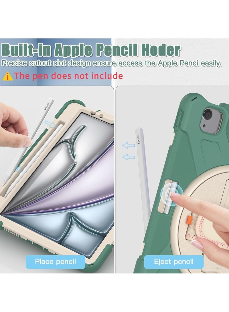 general Kids Case for iPad Air 13 inch M2 2024, Heavy Duty Rugged Durability Silicone Tablet Cover with 360掳 Rotating Hand Strap Hidden Stand & Shoulder Strap - Image 4