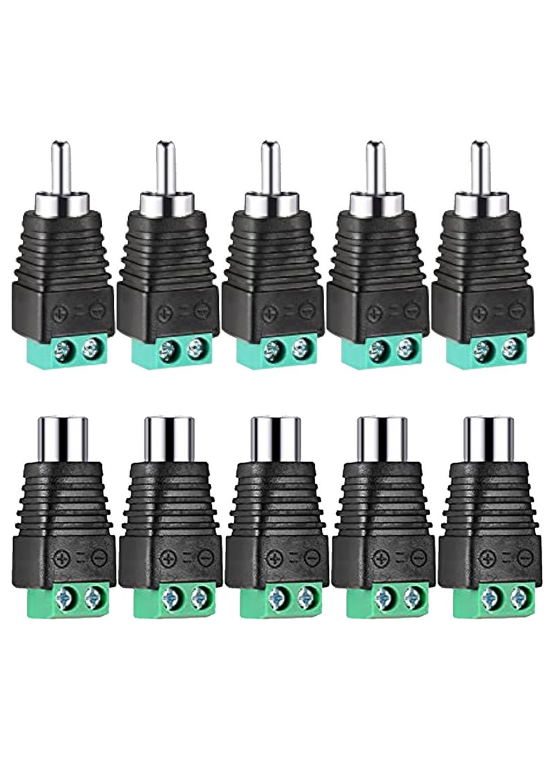 RCA Connector with A Screwdriver, Phono RCA Male and Female Plugs (5PCS Each) to AV Screw Terminal Audio/Video Connector Converter Adapter for CCTV Security Camera System