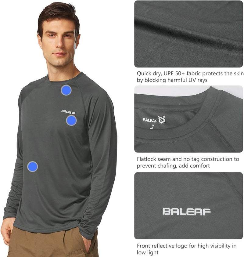 Baleaf Longevity optimized build Men's Sun Protection Shirts UV SPF UPF 50+ Long Sleeve Rash Guard Fishing Running Quick Dry Lightweight Flexible sizing options - Image 3