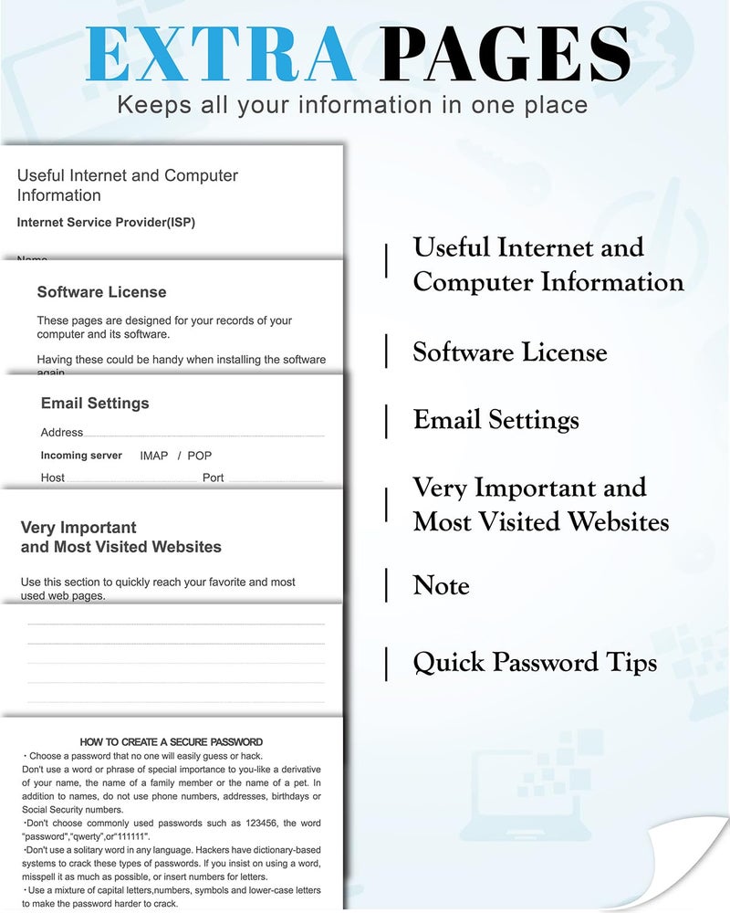 hi!SCI Small Password Keeper Book with Colorful Alphabetical Tabs, Hardcover Password Log-book for Internet Password and Website Address, 4.1"Ã—6.2" Password Notebook for Home Office (Blue) - Image 5