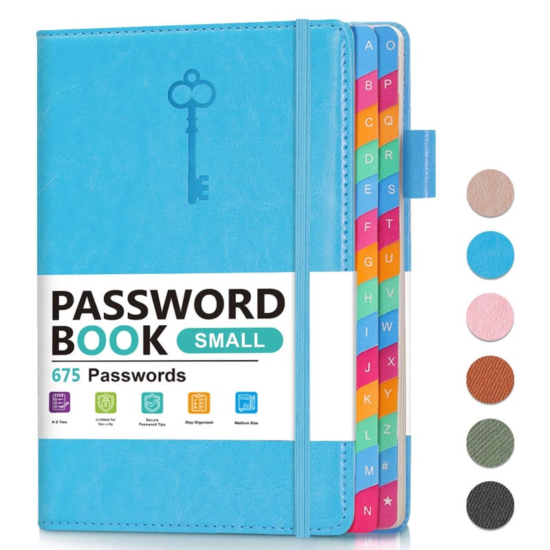 hi!SCI Small Password Keeper Book with Colorful Alphabetical Tabs, Hardcover Password Log-book for Internet Password and Website Address, 4.1"Ã—6.2" Password Notebook for Home Office (Blue) - Image 1