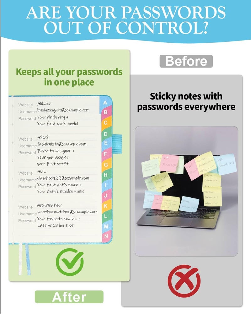hi!SCI Small Password Keeper Book with Colorful Alphabetical Tabs, Hardcover Password Log-book for Internet Password and Website Address, 4.1"Ã—6.2" Password Notebook for Home Office (Blue) - Image 2