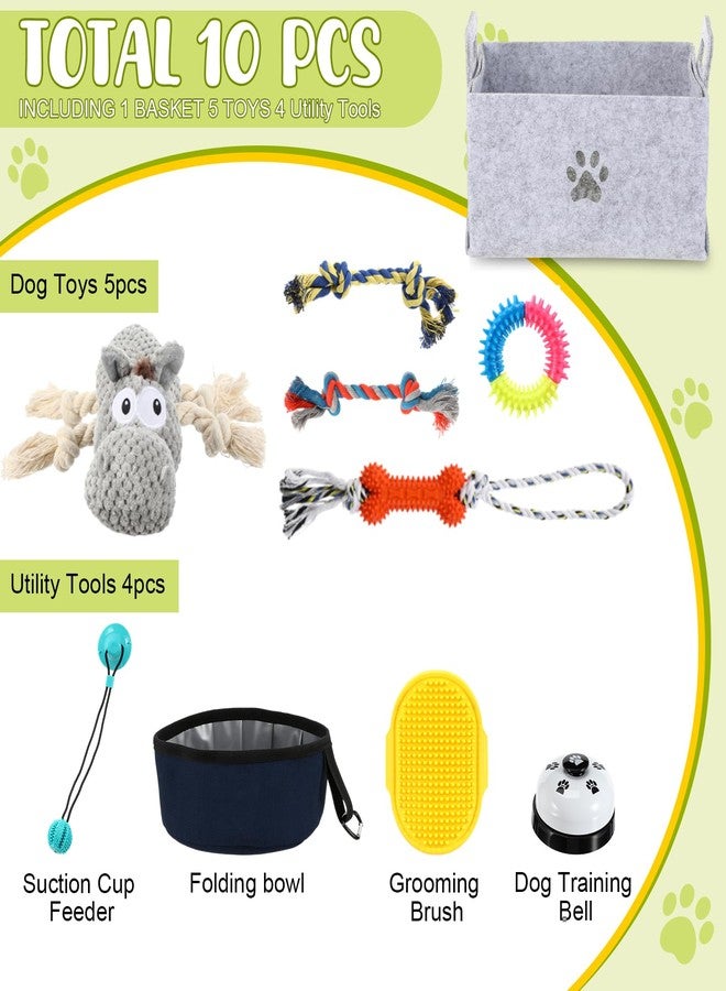 Zopeal New Puppy Gift Basket Dog Toy Pet Accessories Portable Travel Bowl, Grooming Brush, Squeaky Toy, Suction Cup Feeder, Chew Ropes, for Dog Birthday Gifts Puppy Necessities - Image 2