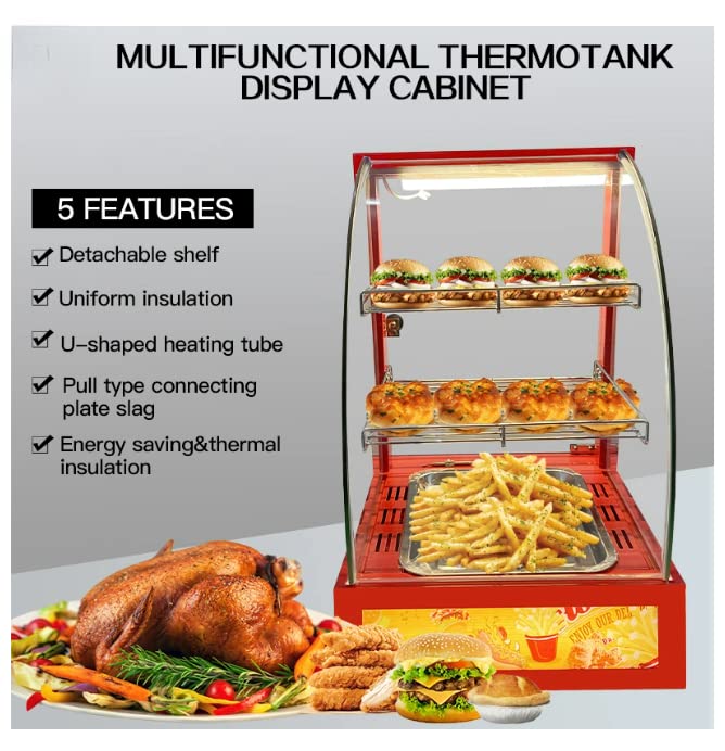 Shoppers Hub PNQ 2 Shelf based Single Food Warmer Showcase Heat Display Insulation Moisture Cabinet for Snacks and Other Food Items for Duty Use in CafesBakeriesShowcase Size 38x46x60cmColorRed  - Image 5