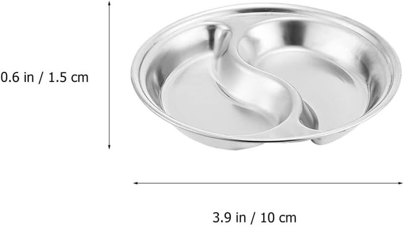 Hemoton 4 Pcs Soy Sauce Dish Stainless Steel Divided Dip Bowls Korean 2 Compartment Sauce Plate Seasoning Dipping Condiment Tray for BBQ Vinegar Spice Salt Sugar Flavor Home Restaurant Silver - Image 3