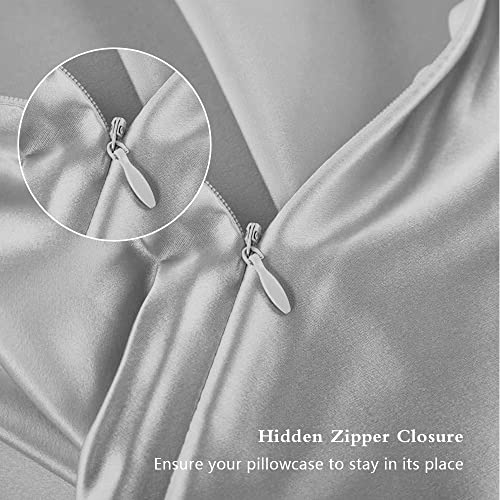 DKBslik Silk Pillow Cases 2 Pack, Mulberry Silk Pillowcases Standard Set of 2, Health, Smooth, Anti Acne, Beauty Sleep, Both Sides Natural Silk Satin Pillow Cases for Women 2 Pack with Zipper for Gift, Grey - Image 3