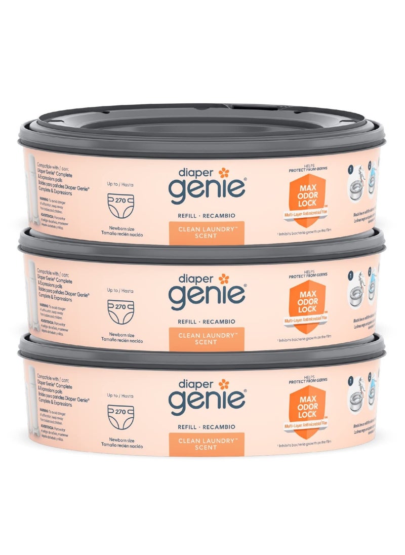 Diaper Genie Bags Refills 270 Pack Of 3 Clean Laundry Scent Diaper Pail Refills With Max Odor Lock Holds Up To 810 Newborn Diapers  - Image 1