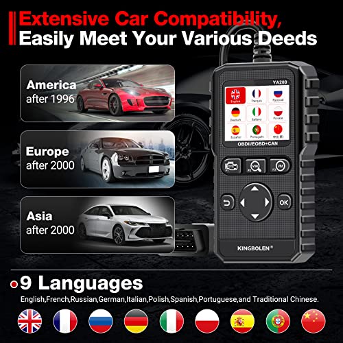 kingbolen ماسح ضوئي OBD2 KINGBOLEN YA200، قارئ رموز OBD2 للسيارة، ضوء فحص المحرك، ماسح ضوئي للسيارة OBDII بكامل الوظائف مع اختبار الجهد، أداة تشخيص OBD2 لجميع سيارات بروتوكول OBDII CAN منذ 1996 - Image 5