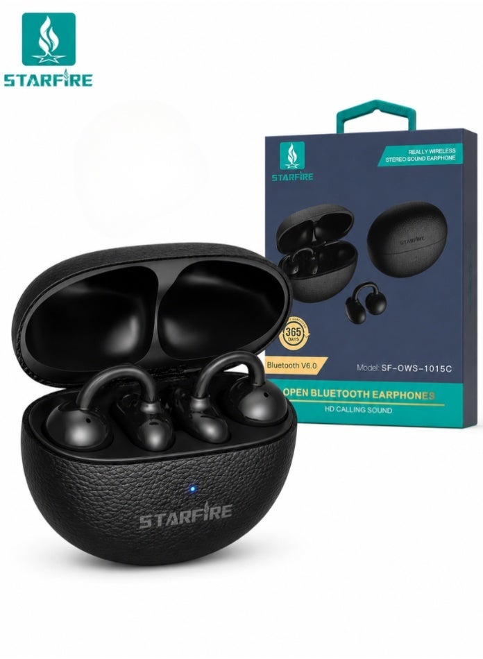 Starfire Open Bluetooth Earphones, Wireless Stereo Earbuds, Touch Control, HD Calling Sound, IPX4 Water Resistant, 10m Range, 300mAh Charging Case, Black