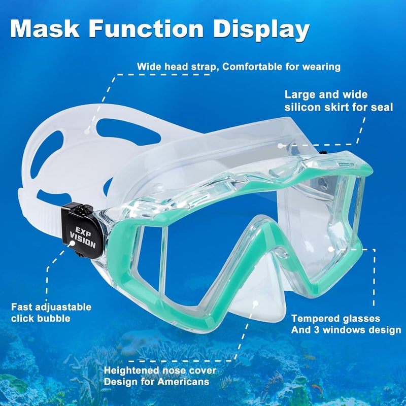 EXP VISION Schnorchelset Schnorchelausrstung fr Erwachsene, Professionelle Anti-Beschlag-Schnorchelmaske, Trockenschnorchel Tauchmaske fr Freitauchen,Schnorcheln,Schwimmen - Image 5