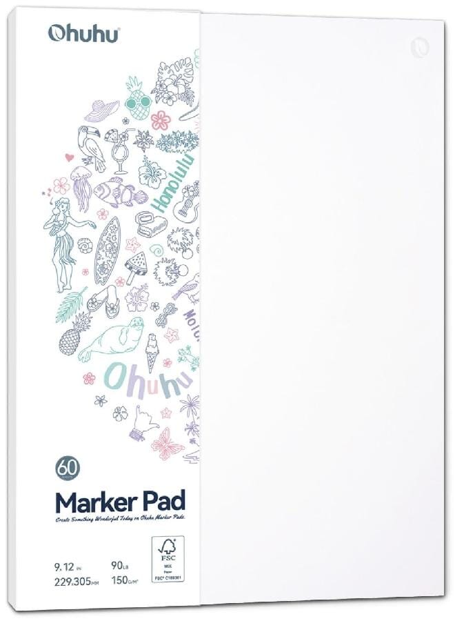 Ohuhu Ohuhu Double-Sided Marker Pad Art Sketchbook Bleedproof - 9"x12" Large Paper Size - 90 lb/150 GSM Smooth Drawing Paper - 60 Sheets/120 Pages, Glue-Bound Sketching Book for  Markers - Image 1