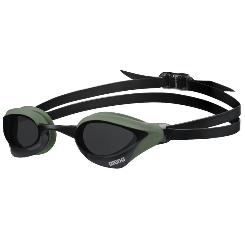 ARENA Unisex Cobra Core Swipe AntiFog Racing Swim Goggles for Men and Women Polycarbonate NonMirror Lens SmokeArmyBlack
