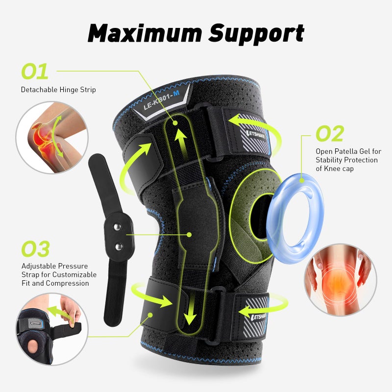 LETSHAKE Hinged Knee Brace for Men Women Adjustable Knee Support with Side Stabilizers for Knee Pain Relief, Meniscus Tear, Arthritis Pain and Support Plus Size ACL Knee Braces - Image 4