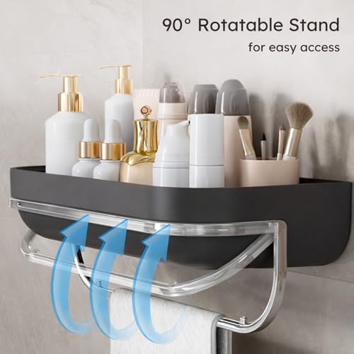 HoopVool Plastic Bathroom Shelf Organizer,Self Adhesive No Drill Shower Shelf Easy Installation, Wall Mounted Shelf, with Towel Napkin Holder with Hook,Used for Bathroom and Kitchen (Flat, Black) - Image 5