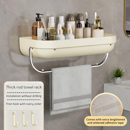 HoopVool Plastic Bathroom Shelf Organizer,Self Adhesive No Drill Shower Shelf Easy Installation, Wall Mounted Shelf, with Towel Napkin Holder with Hook,Used for Bathroom and Kitchen (Flat, Black) - Image 3