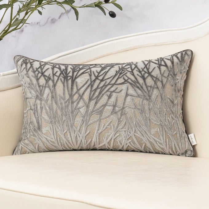 Grey Throw Pillow Cover Velvet Cushion Cover Branches Rectangular Pillowcase for Sofa Couch Bedroom Living Room 12x20 Inch