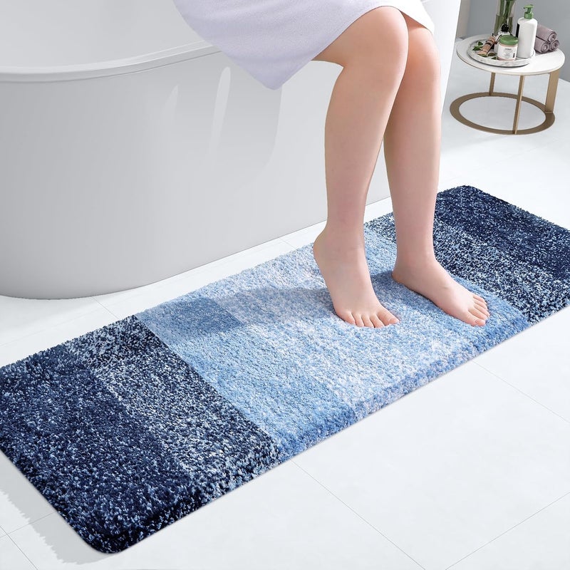 OLANLY Bathroom Rug Mat 47x17, Extra Soft and Absorbent Microfiber Bath Rugs, Non-Slip Plush Shaggy Bath Carpet Runner, Machine Wash Dry, Bath Mats for Bathroom Floor, Tub and Shower, Navy - Image 1