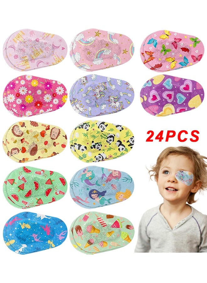 اتش اس 24 قطعة رقع لاصقة للعين للأطفال، ضمادات لاصقة خالية من اللاتكس، قطن قابل للتنفس لحجب الضوء، وسائد عينية قابلة للتصرف لعلاج الحول الكسلي، مناسبة لعيون الأطفال، مناسبة لكل من الأولاد والبنات، 12 تصميمًا - Image 1