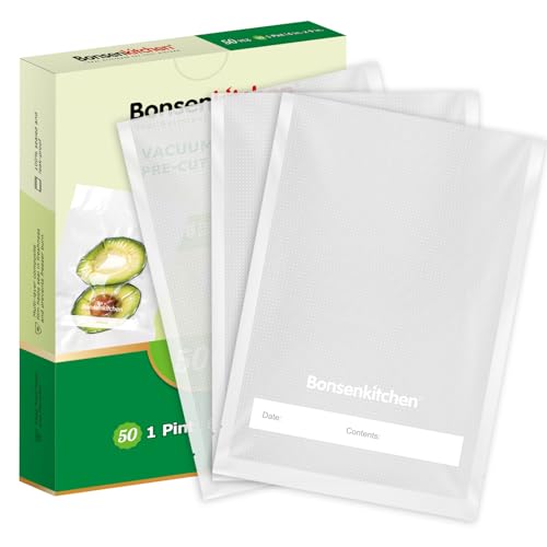 Bonsenkitchen Precut Vacuum Sealer Bags, 50 Pint 6" x 9" Food Sealer Bags, Food Grade, BPA Free, Heavy Duty, Customized Size Vacuum Bags for Vac Storage, Meal Prep or Sous Vide Cooking, VB10 - Image 1