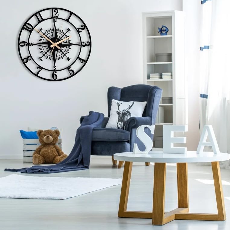 Nubilous Large World Map Wall Clock, Metal Minimalist Modern Clock, Round Silent Non-Ticking Battery Operated Wall Clocks for Living Room/Home/Kitchen/Bedroom/Office/School Decor (Black(ST-6), 40CM) - Image 3