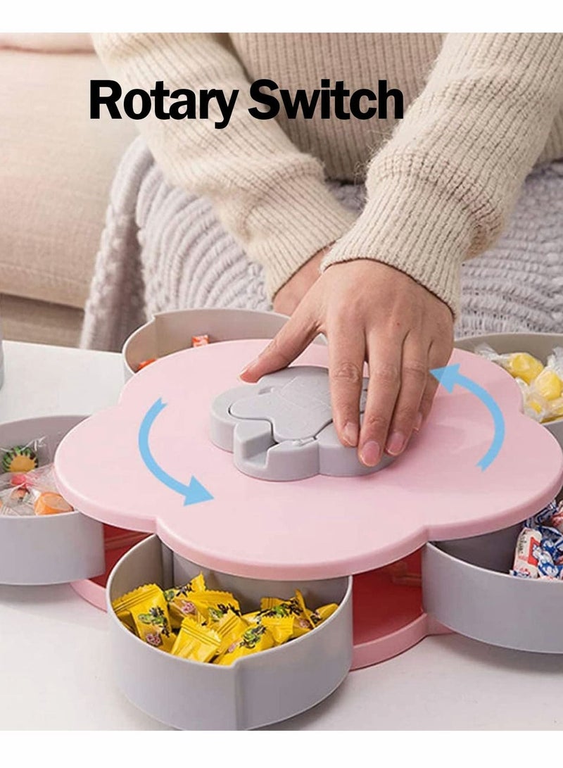 Excefore Candy Box Snack Dish Flower Type Rotating Dried Fruit Plate Plastic Snack Storage Tray Snacks Storage Tray for Home Wedding Party - Image 2