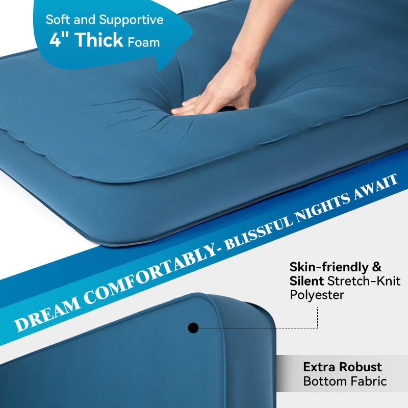 Hikenture 4 INCH Thick Self Inflating Sleeping Pad 9.5 R Value, Comfort Plus Camping Mattress with Pump Sack, Inflatable Foam Insulated Camping Pad, Camping Mat 4-Season - Image 2