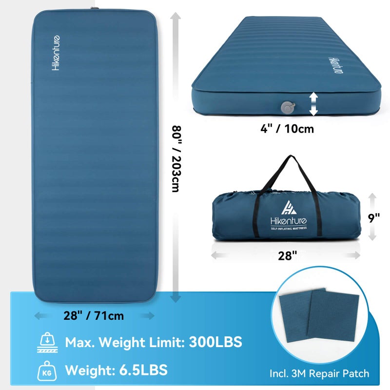 Hikenture 4 INCH Thick Self Inflating Sleeping Pad 9.5 R Value, Comfort Plus Camping Mattress with Pump Sack, Inflatable Foam Insulated Camping Pad, Camping Mat 4-Season - Image 5