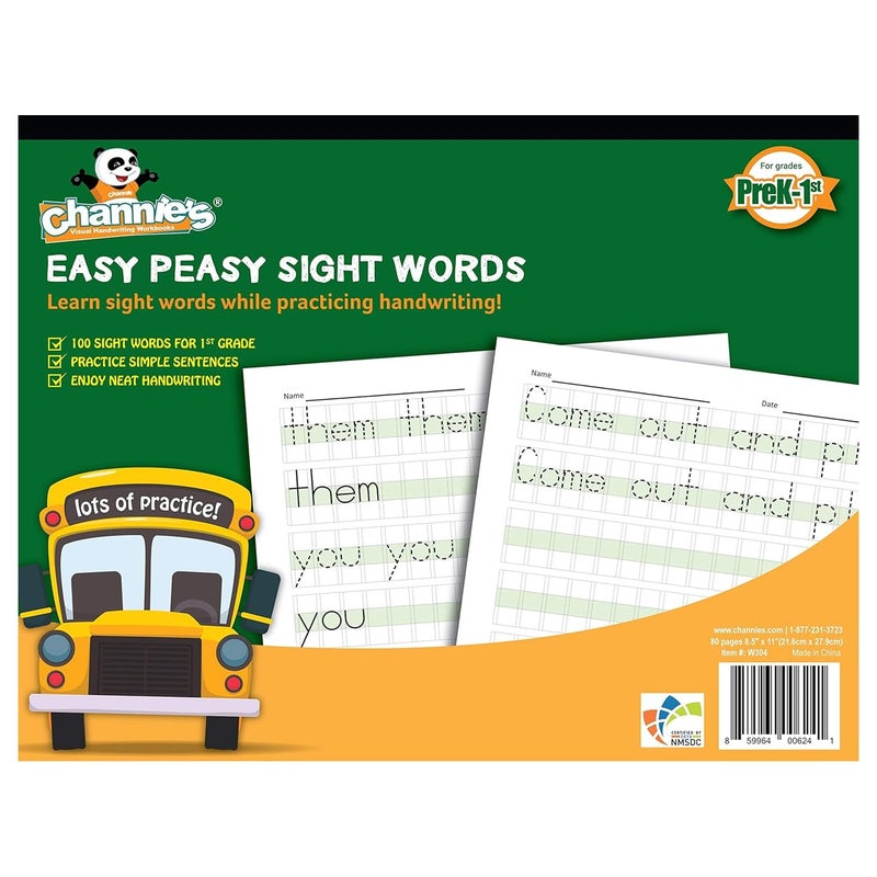 Channies Easy Peasy 100 Sight Words Workbook Practice Printing Tracing Handwriting 80 Pages PreK First Grade Workbooks Size 85 x 11 Homeschool Handwriting Practice for Kids