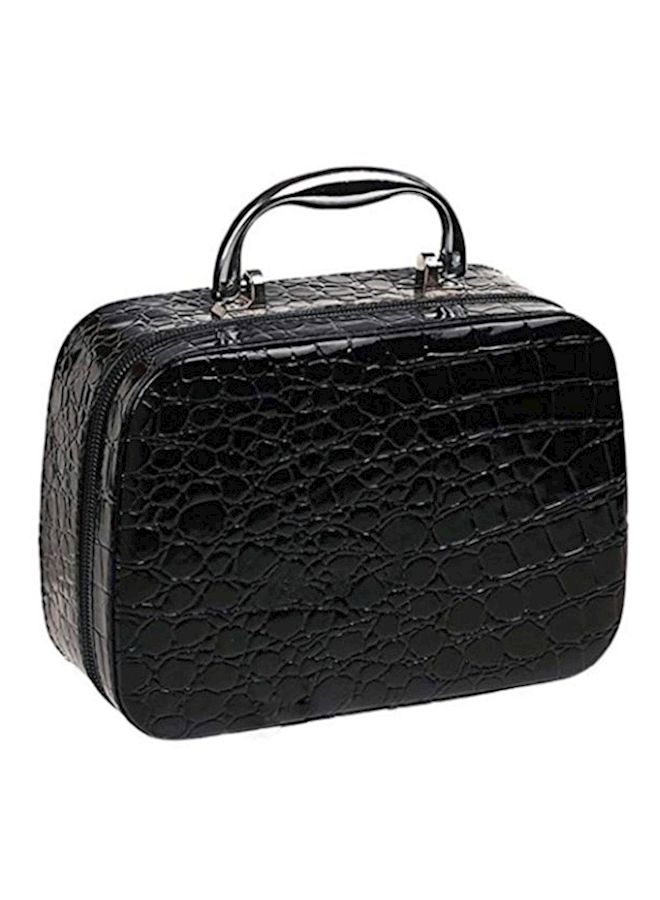 إسكدنيا حقيبة مستحضرات التجميل والماكياج بنقشة جلد التمساح أسود - Image 1