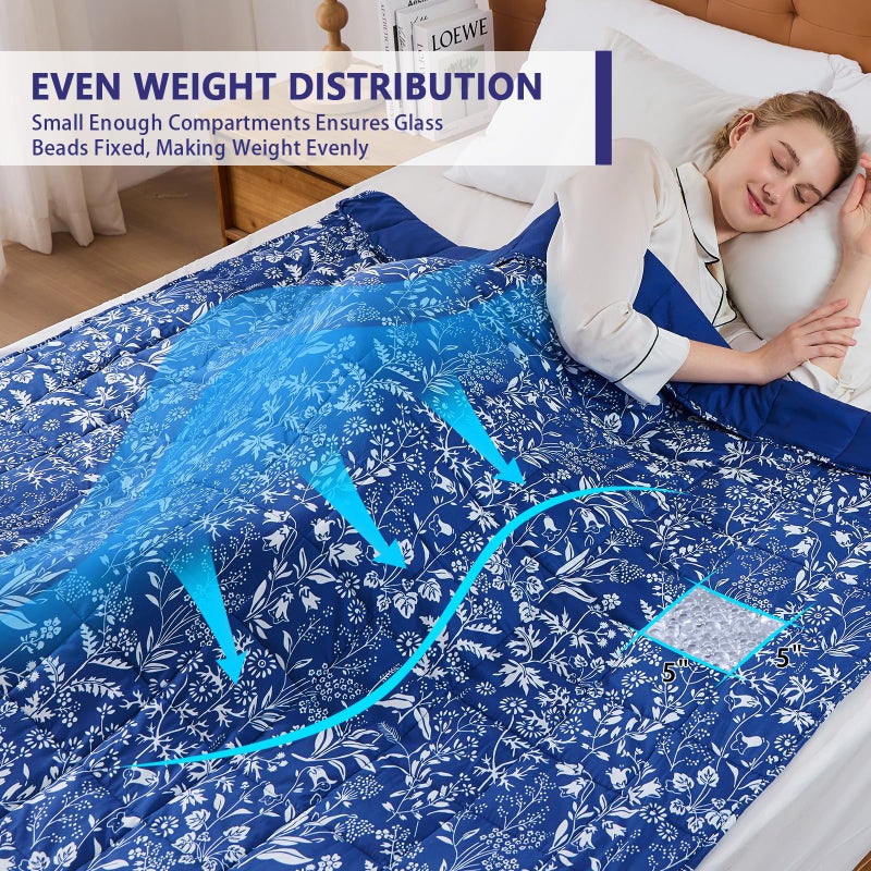 yescool Weighted Blanket for Adults (20 lbs, 60â€ x 80â€, Indigo) Cooling Heavy Blanket for Sleeping Perfect for 190-210 lbs, Queen Size Breathable Blanket with Premium Glass Bead, Machine Washable - Image 4