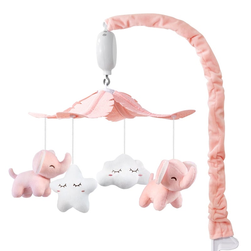 FEISIKE Baby Crib Mobile for Girls Boys with 3 Modes Digital Musical MotorRotating Only Music Only Rotating Music 35 Lullabies Pink Elephant Nursery Mobile Knob Type