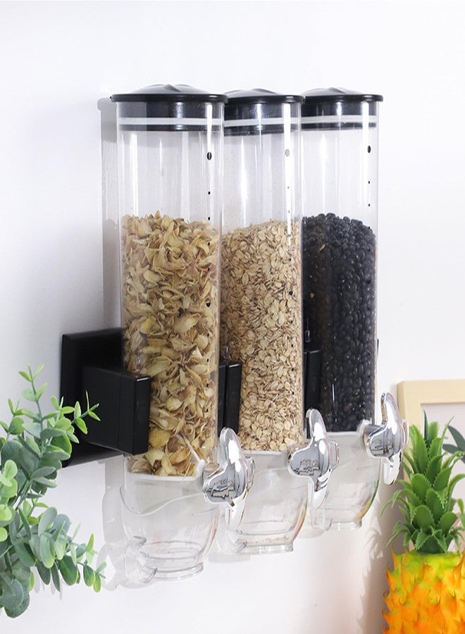 موزع حبوب ثلاثي من JMIATRY، موزع وجبات خفيفة مثبت على الحائط مع 3 أكواب، موزع حلوى مثبت على الحائط، موزع كبير للأطعمة الجافة مثبت على الحائط لحبوب الإفطار، 5 لتر - Image 5
