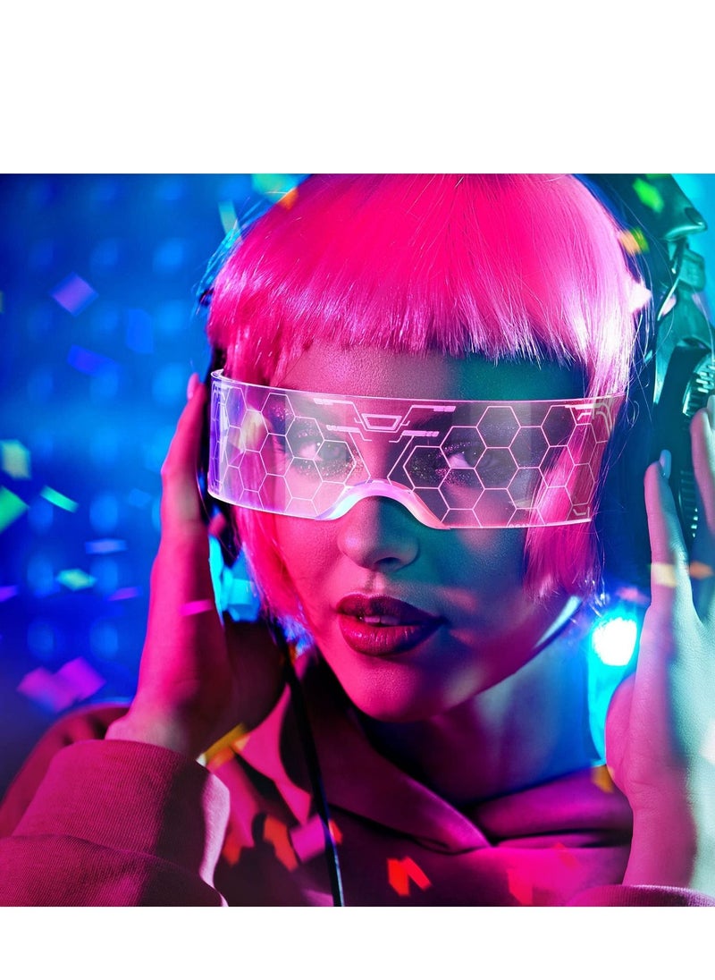KASTWAVE - Cyberpunk Style LED Colorful Light Emitting Technology Glasses, Bar Bounce Party Transparent Sci-fi Honeycomb Light-emitting Future Flash Glasses - Image 1